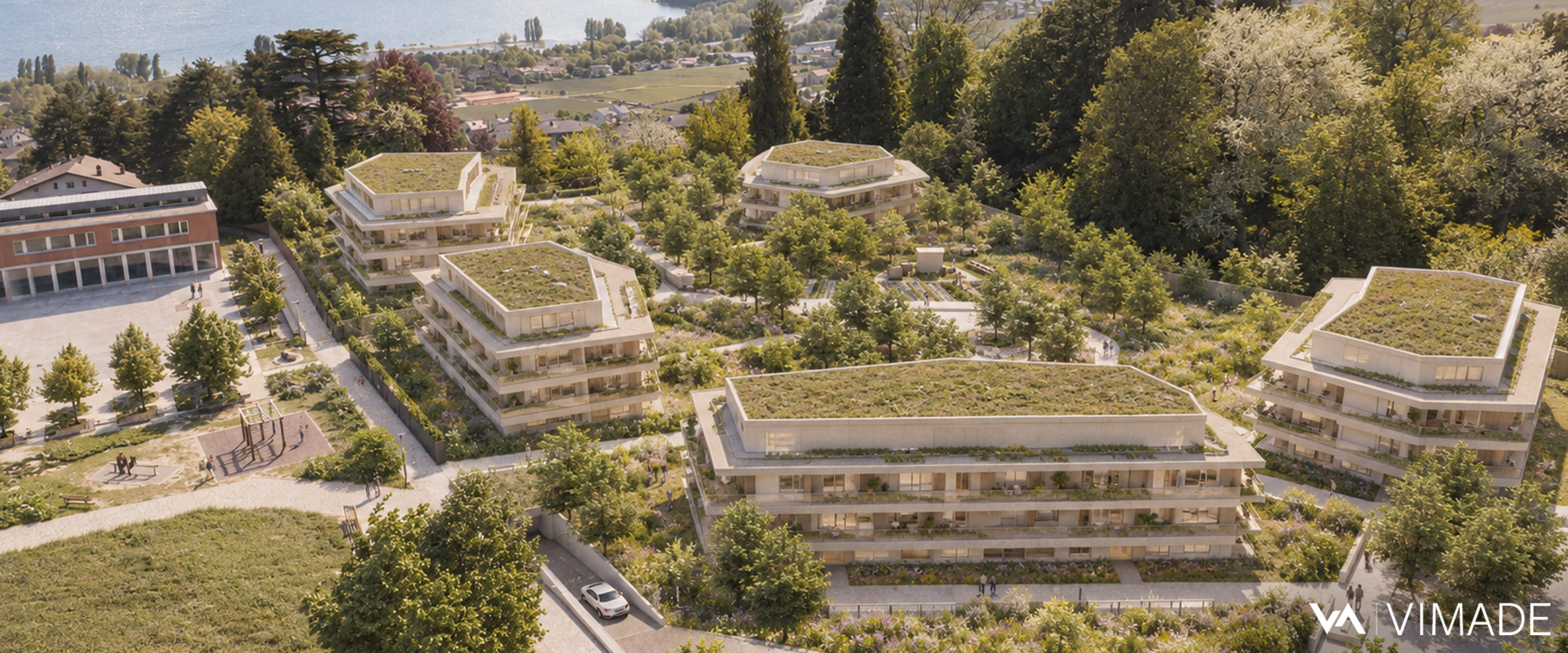 Concours d'aménagement paysager pour l'écoquartier La possession à Corcelles-Cormondrèche avec gestions des eaux pluviales, noues paysagères par le bureau VIMADE Architectes paysagistes